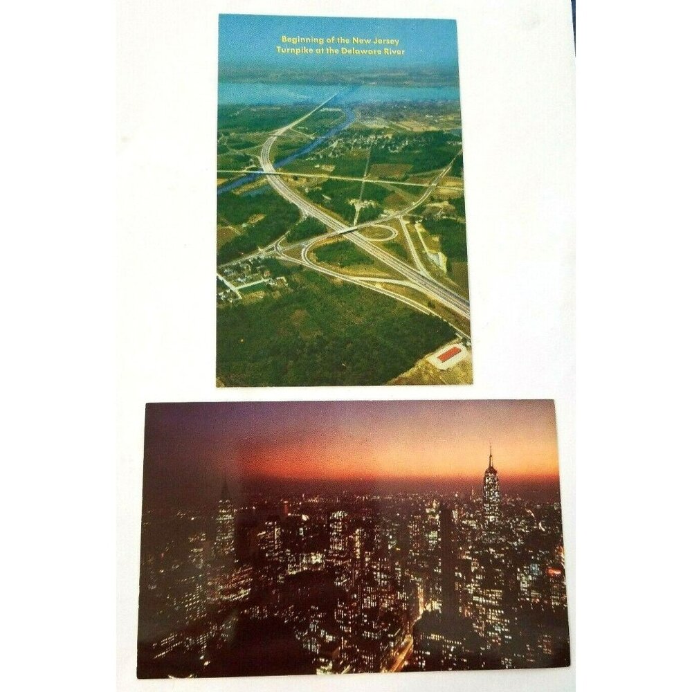 1958 New Jersey Turnpike and Manhattan Skyline Photo Postcards Divided BT967